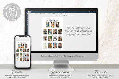 Graduation Photo Template, Photo Collage Sign, 16 School Picture Banner, Photo Board, Preschool, Pre K, Grad Party Decor, EDITABLE