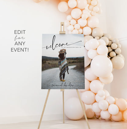 Birthday Party Welcome Sign, Grad Party Sign, Retirement Welcome Sign, Wedding Entrance Sign, Anniversary Welcome Sign, EDITABLE Template