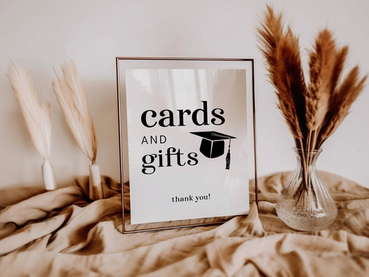 graduation party sign for cards and gifts table.  modern minimalist.  editable template