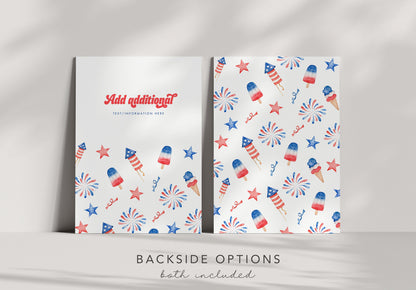 Red White and Due Invitation Bundle, 4th of July Baby Shower Invitation Suite, Diaper Raffle and Books for Baby Insert, Digital Phone Evite