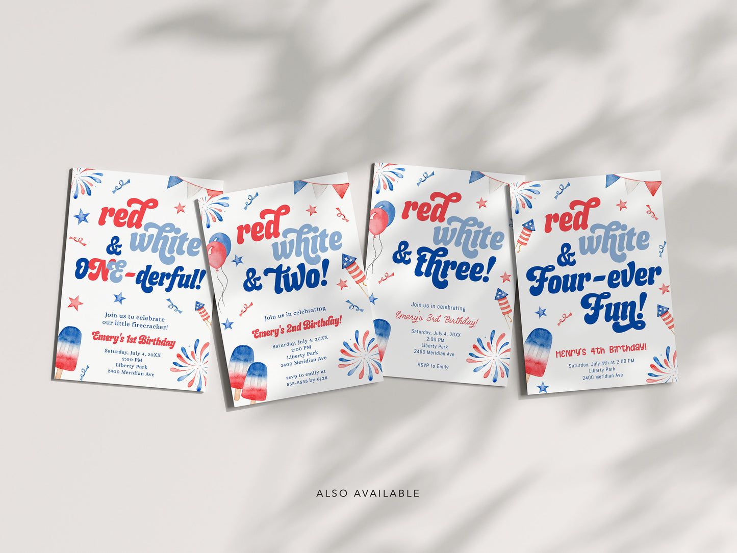 Red White and TWO Welcome Sign - Fireworks and Popsicles Sign - 4th of July Birthday Easel Sign, EDITABLE Template - DIY