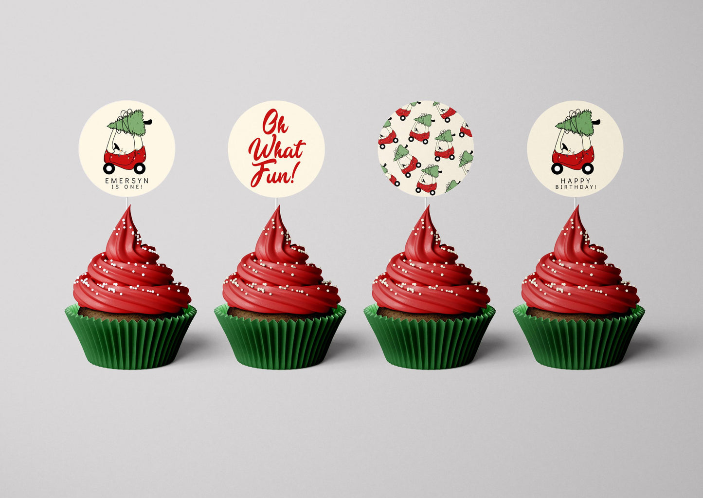 Oh What Fun Christmas Birthday Invitation | Holiday 1st Birthday Party Invite | Editable Red Toy Car with Christmas Tree Birthday Printable