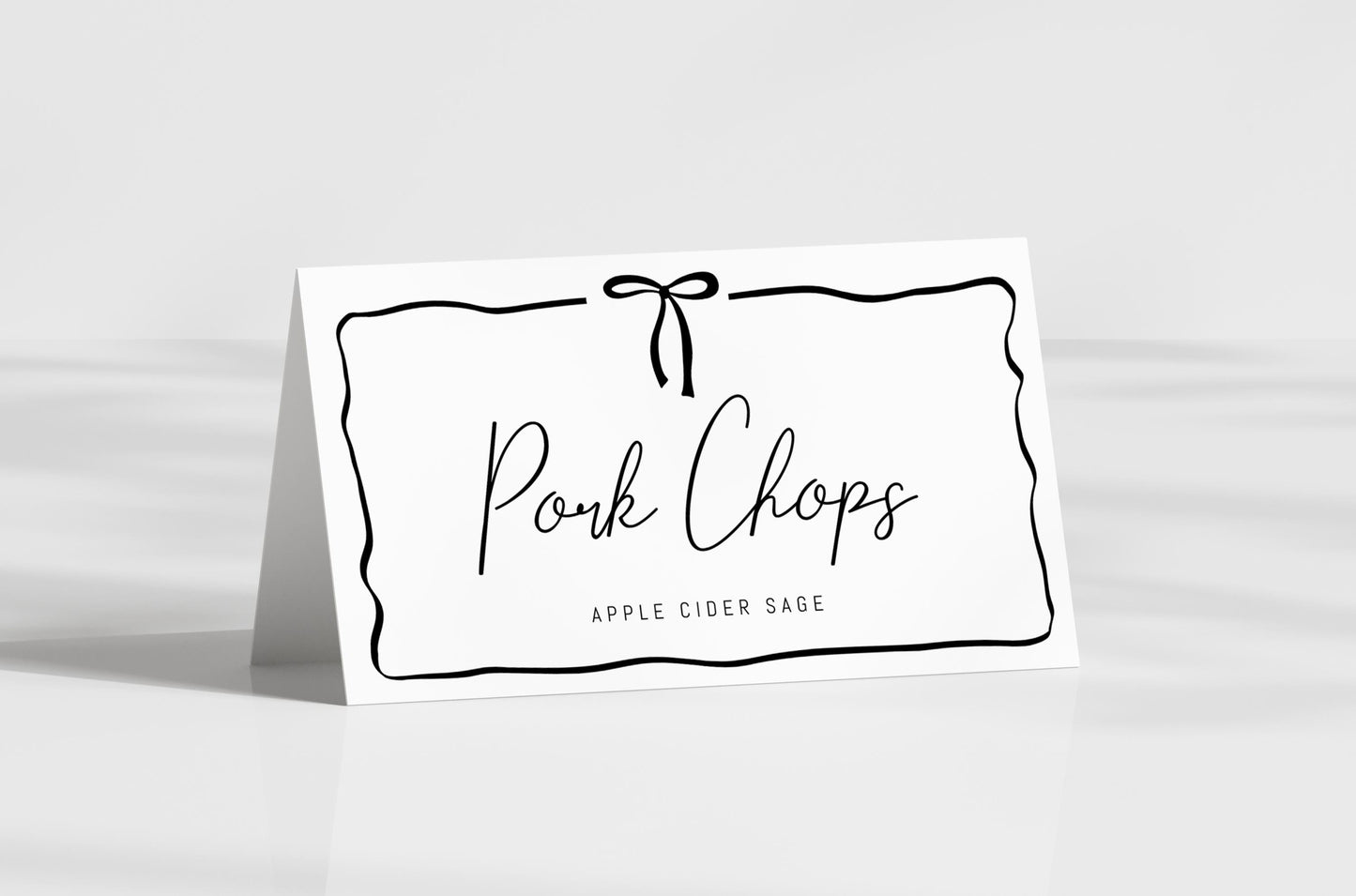 Christmas Bow Food Tent Cards, Edit to ANY COLOR, Holiday Place card, Custom Birthday Buffet Card, Editable Template