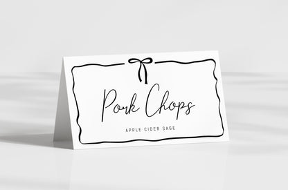 Christmas Bow Food Tent Cards, Edit to ANY COLOR, Holiday Place card, Custom Birthday Buffet Card, Editable Template