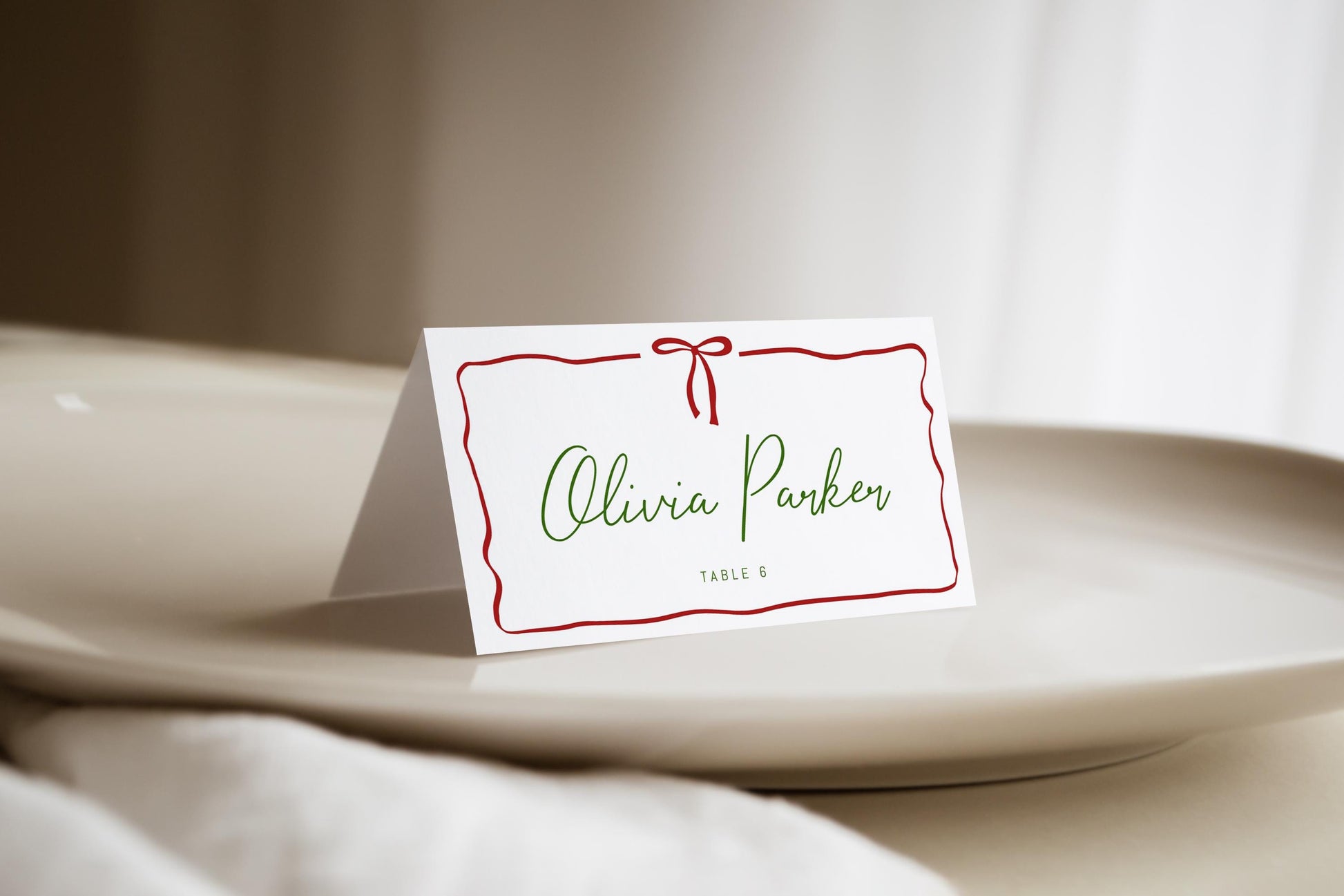 Christmas Bow Food Tent Cards, Edit to ANY COLOR, Holiday Place card, Custom Birthday Buffet Card, Editable Template