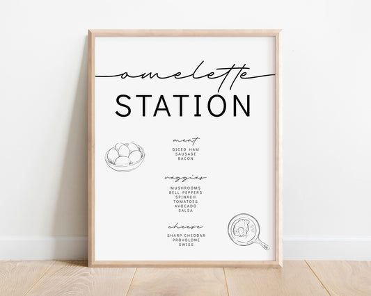 Omelette Station Signs, Omelette Station Menu - Breakfast Brunch Menu Template, Baby Shower, Bridal Shower, Event Menu - EDITABLE