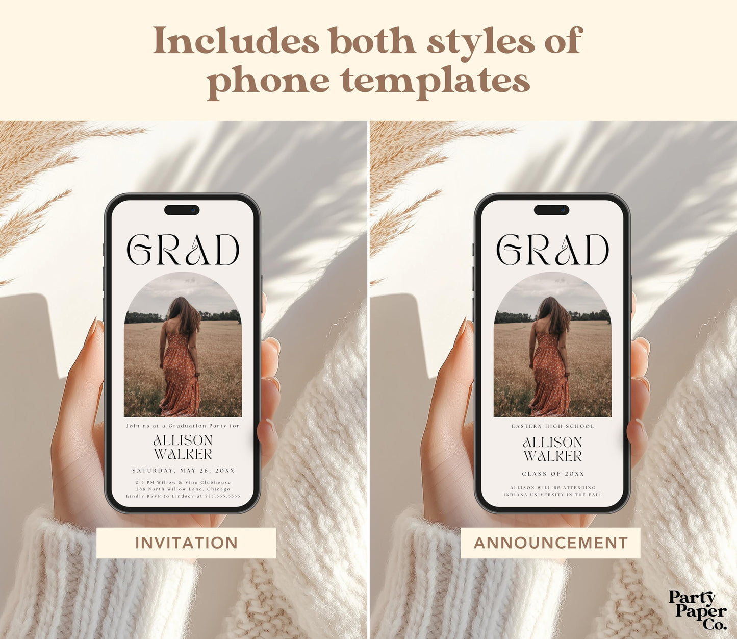 Graduation Invitation, Canva Template, Editable Grad Invite, Printable Senior Announcement Card with Photo, Grad Evite, Modern Minimalist