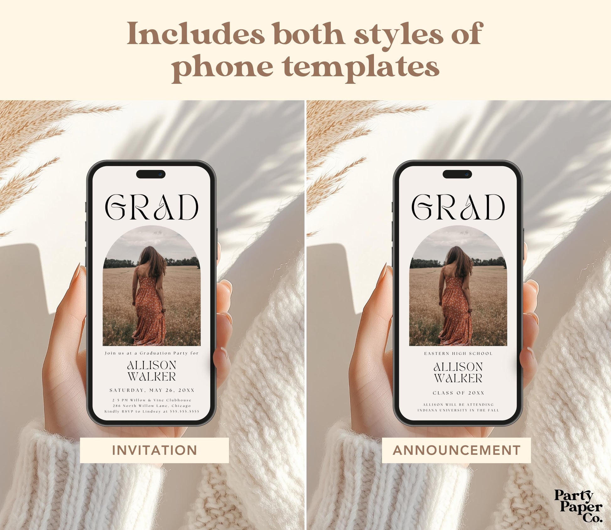 Graduation Invitation, Canva Template, Editable Grad Invite, Printable Senior Announcement Card with Photo, Grad Evite, Modern Minimalist