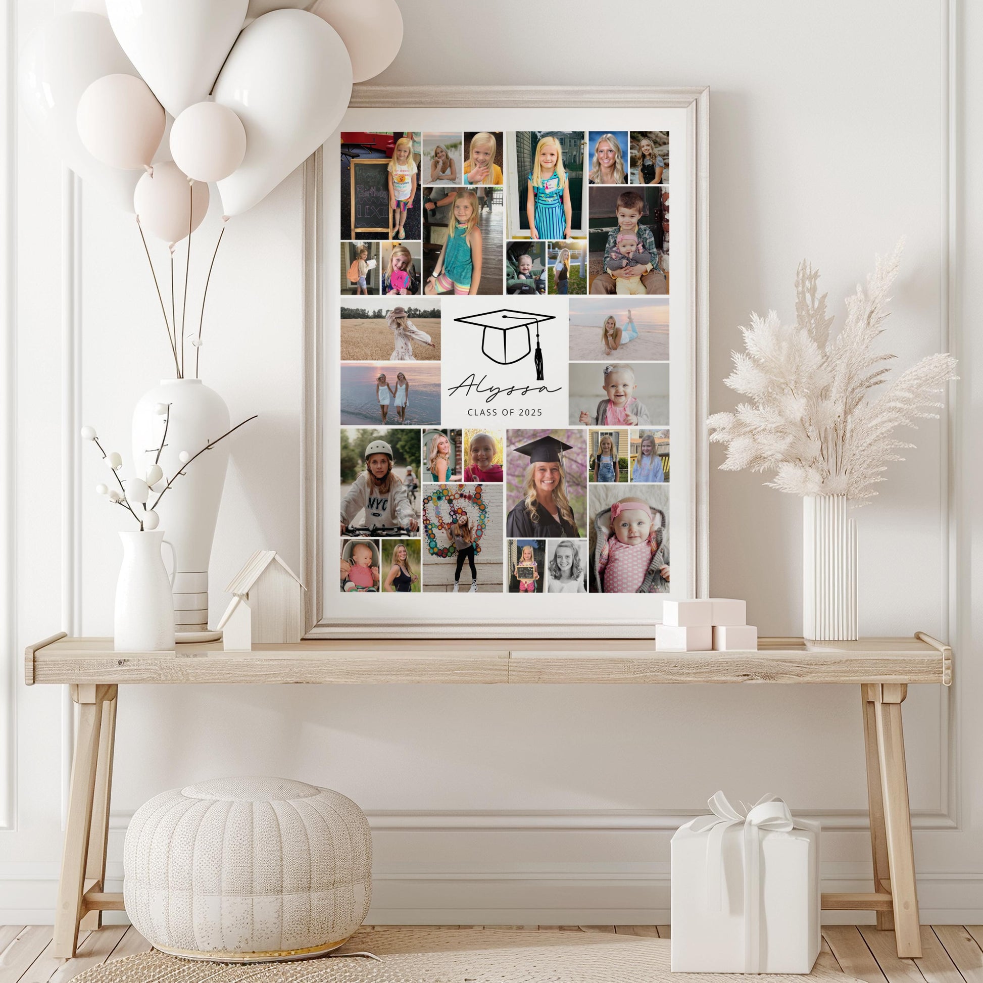 Graduation Photo Display, Photo Collage Sign, Picture Memory Board, Senior Night Photo Board, Grad Party Decor, Editable CANVA Template
