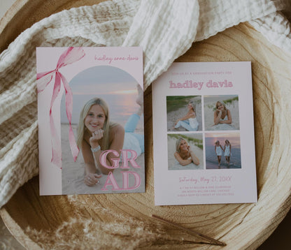 Pink Bow Photo Board for Graduation Party, K-12 School Picture Display Sign, Senior Night Memory Board, Aesthetic Decor, CANVA Template