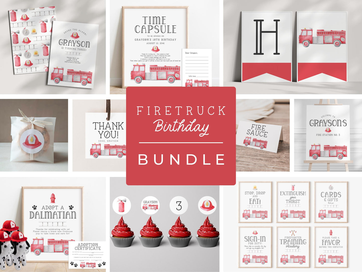 Two the Rescue 2nd Birthday Party Invite | Firetruck Birthday Invitation | Printable Fireman Fire Engine Editable Template