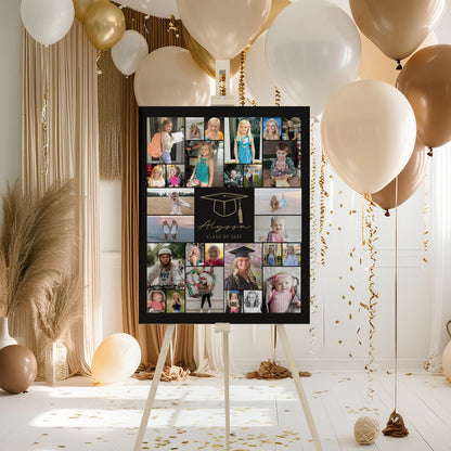 Graduation Photo Display, Photo Collage Sign, Picture Memory Board, Senior Night Photo Board, Grad Party Decor, Editable CANVA Template