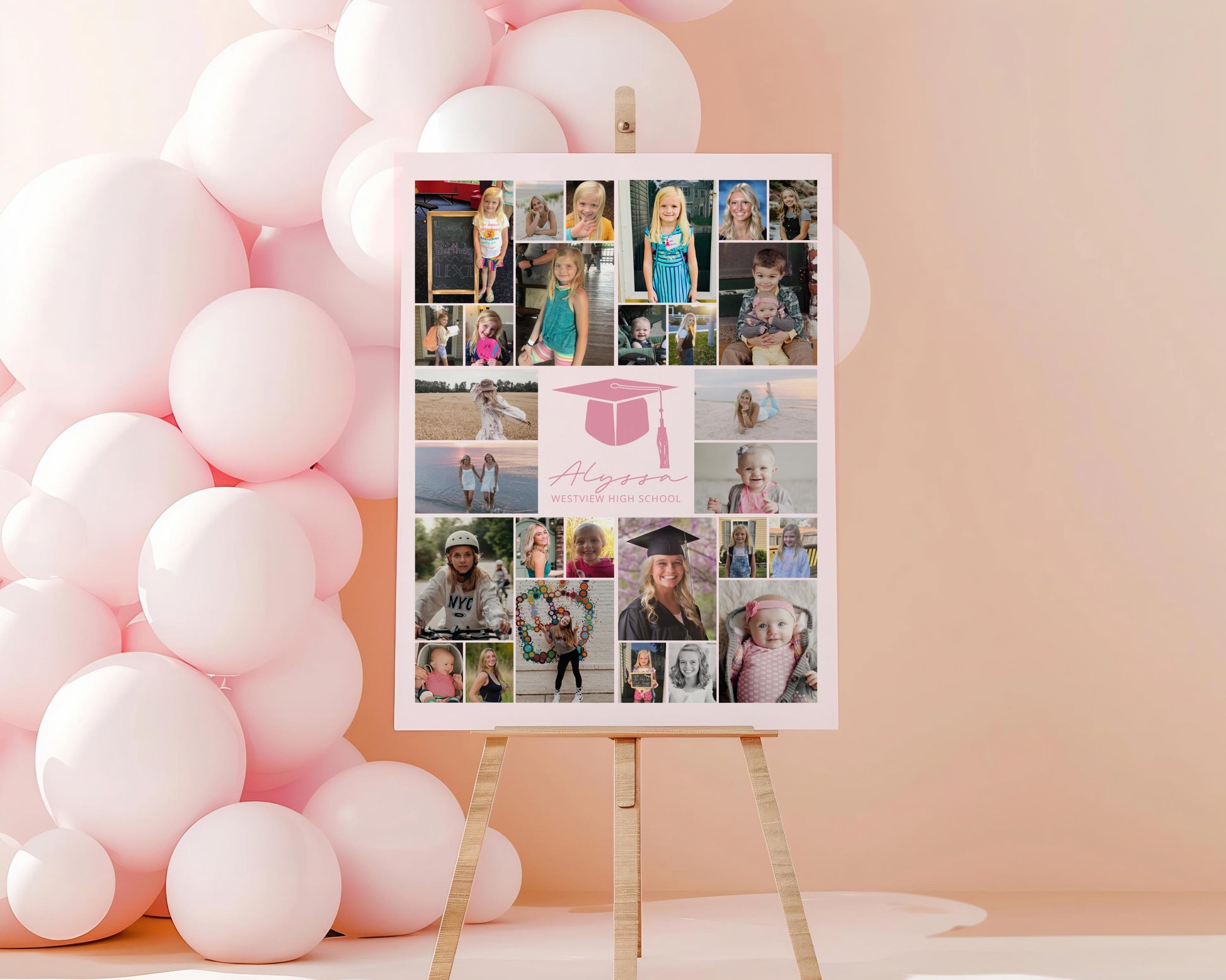 Graduation Photo Display, Photo Collage Sign, Picture Memory Board, Senior Night Photo Board, Grad Party Decor, Editable CANVA Template