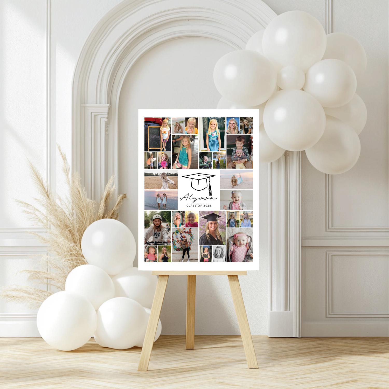 Graduation Photo Display, Photo Collage Sign, Picture Memory Board, Senior Night Photo Board, Grad Party Decor, Editable CANVA Template