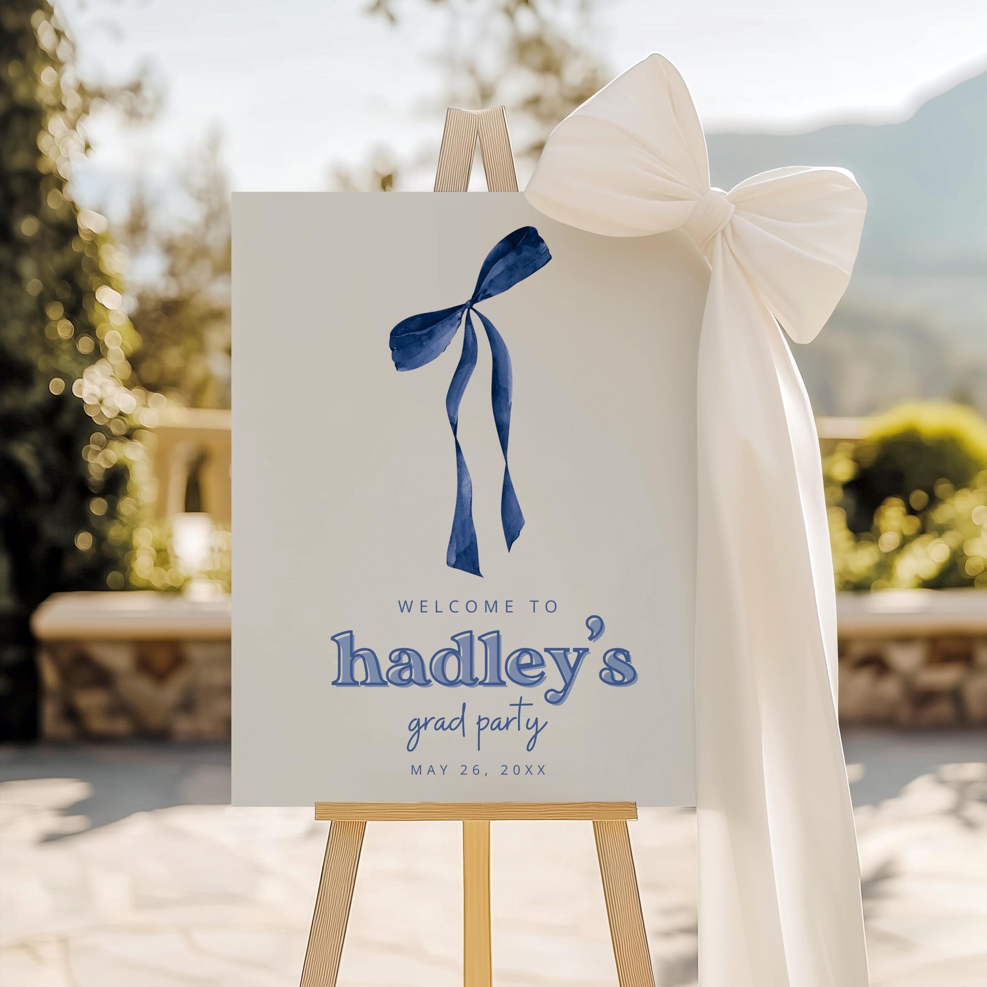 Navy Bow Graduation Welcome Sign – Party Paper