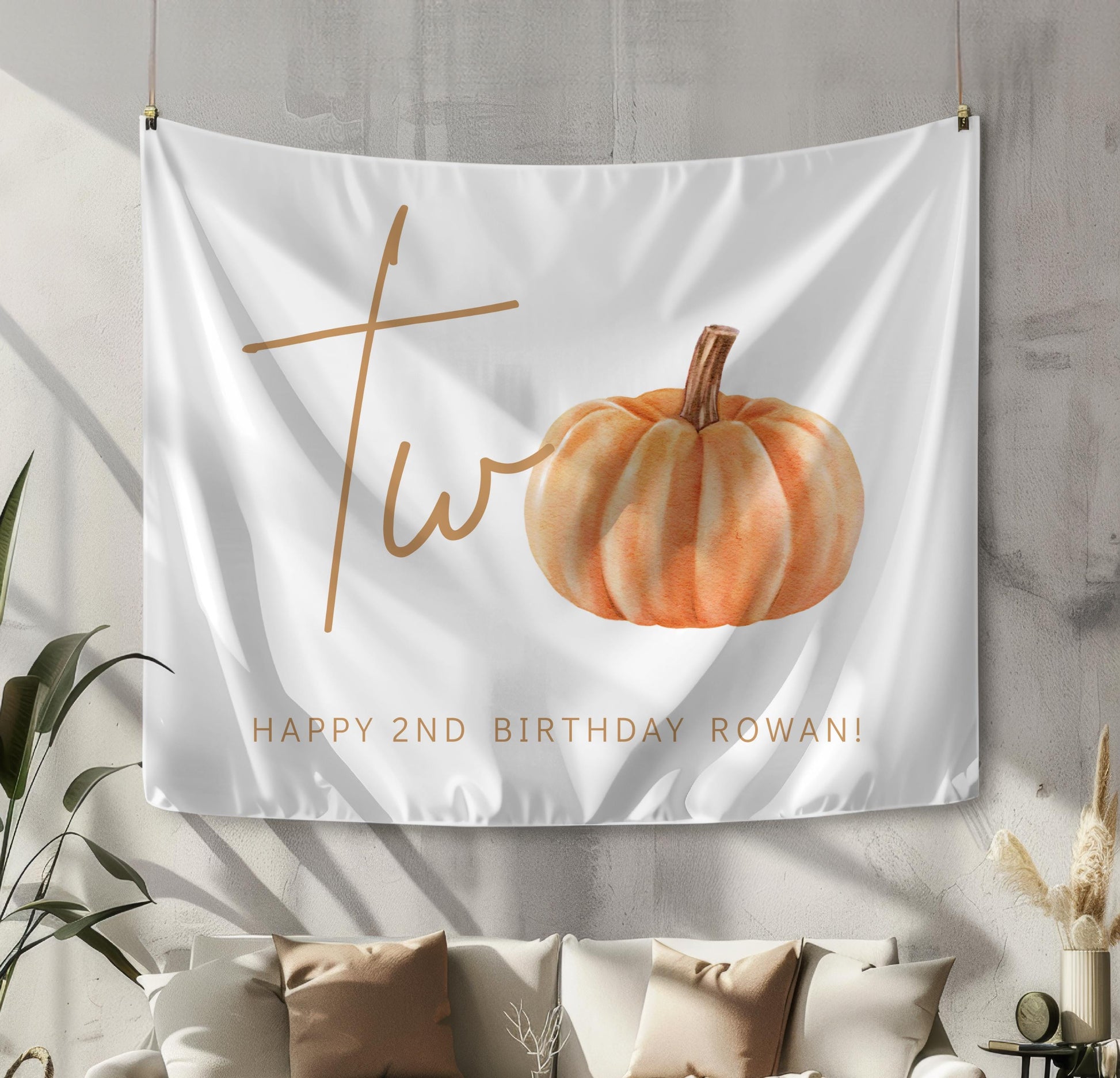 Pumpkin is TWO Backdrop, Pumpkin Second Birthday Party, Pumpkin Party Decorations - Fall 2nd Birthday Banner - FREE US Shipping