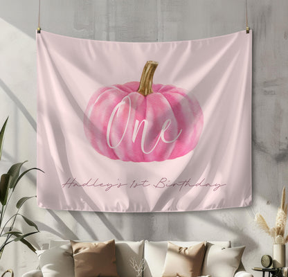 Pink Pumpkin First Birthday Party Backdrop, Pumpkin is ONE - Girl Pumpkin Party Decorations - Pink 1st Birthday Banner - FREE US Shipping