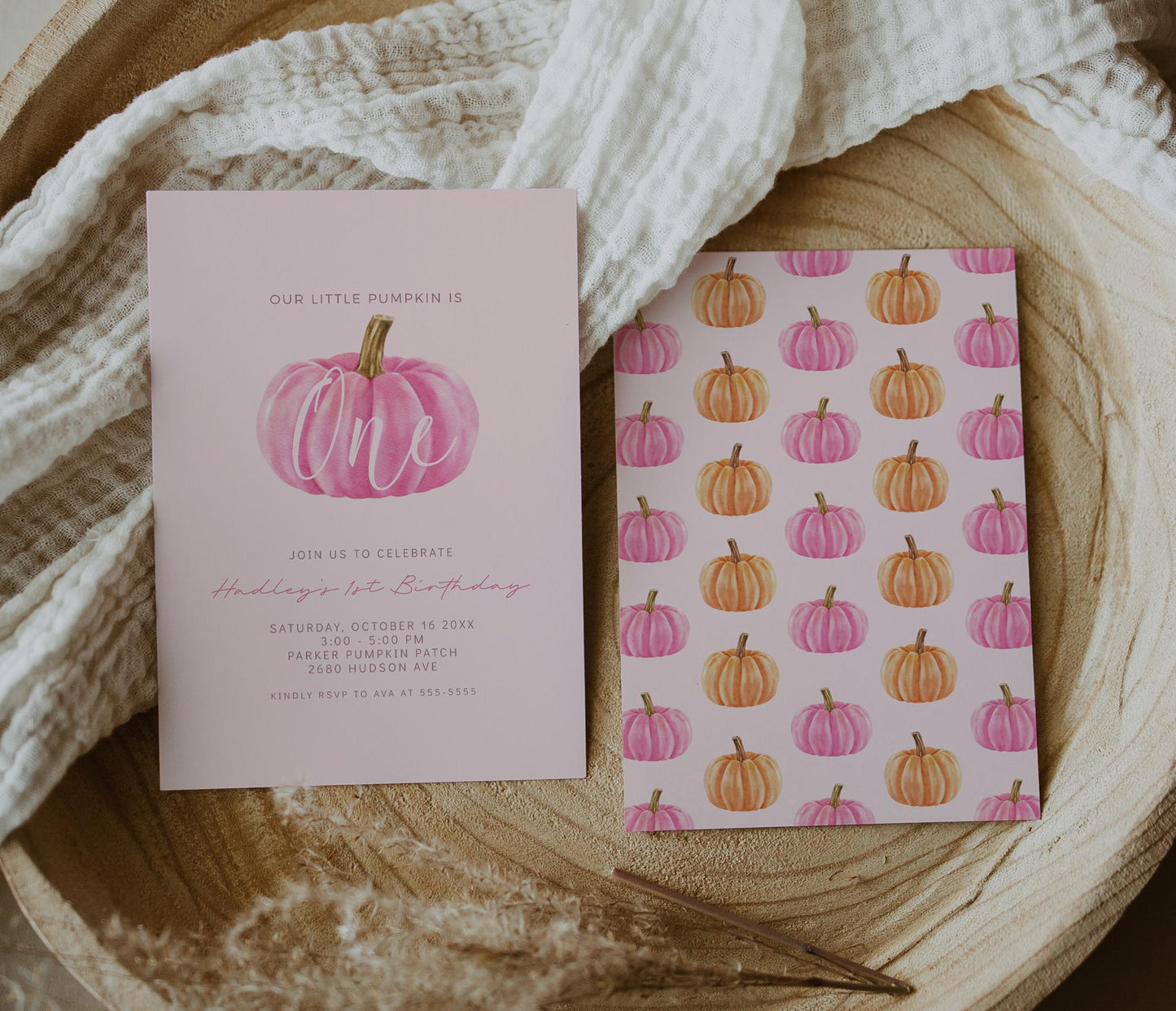 Pink Pumpkin First Birthday Party Backdrop, Pumpkin is ONE - Girl Pumpkin Party Decorations - Pink 1st Birthday Banner - FREE US Shipping