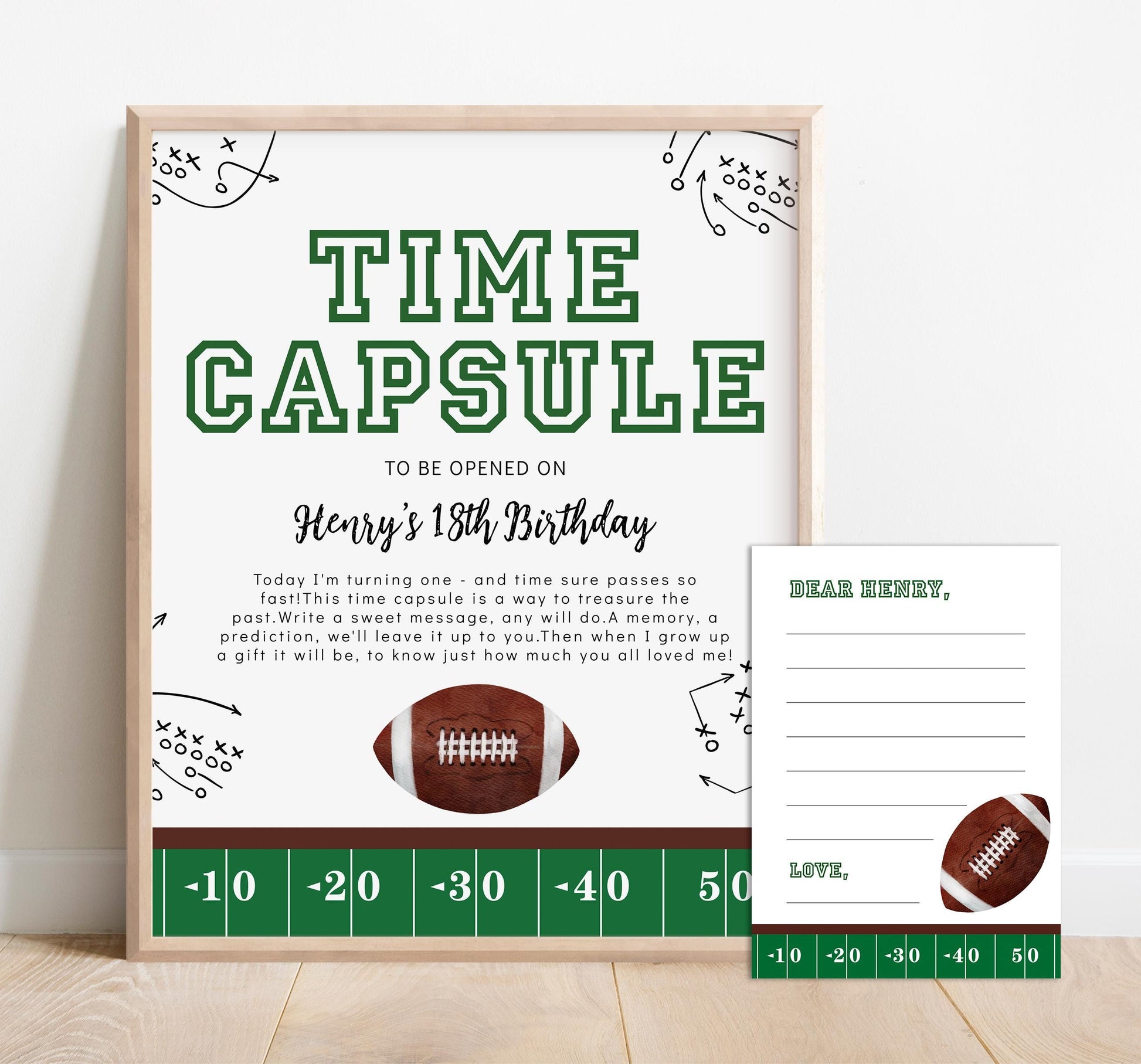 First Year Down BUNDLE - Football 1st Birthday Party Decor Package, First Down Invitation, Signs, Time Capsule, Favors, Printable Editable