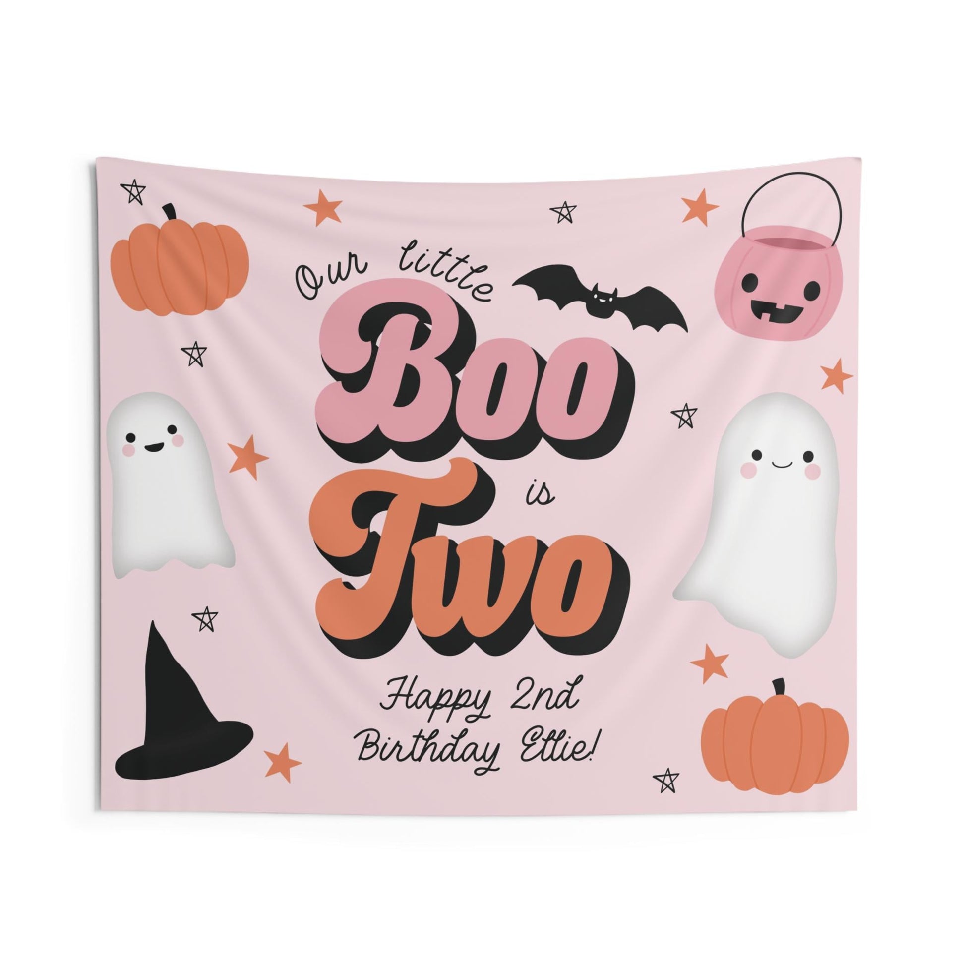Pink Boo is Two Backdrop, Our Little Boo is Two, Girl Halloween Decor, 2nd Birthday Banner, Retro Ghost Second Birthday, FREE US Shipping