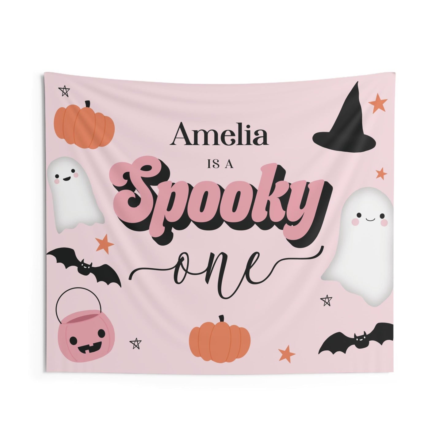 Pink Spooky One Backdrop, Girl 1st Birthday Halloween Party, Fall First Birthday Wall Decoration, Cake Smash Background, FREE US Shipping