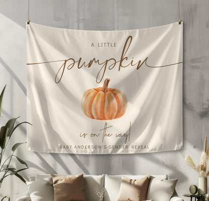 Pumpkin Gender Reveal Backdrop, Fall Baby Shower Banner, Little Pumpkin on the Way, Minimalist Neutral on the Way Backdrop, FREE US Shipping