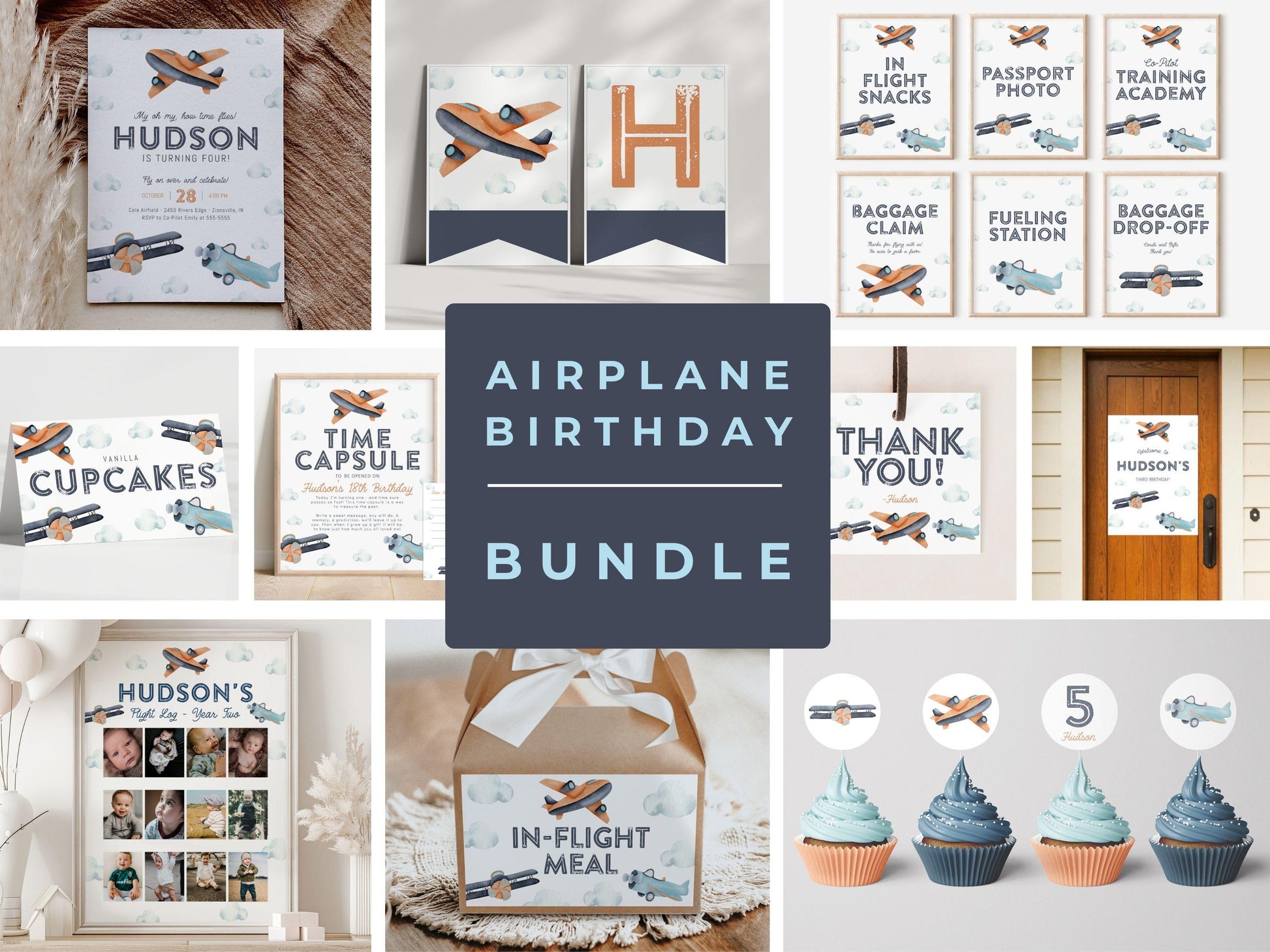 Airplane Photo Board, 12 Month Picture Display, 1st Year Flight Log, Vintage Plane Birthday Party, Two Fly Picture Collage, Time Flies