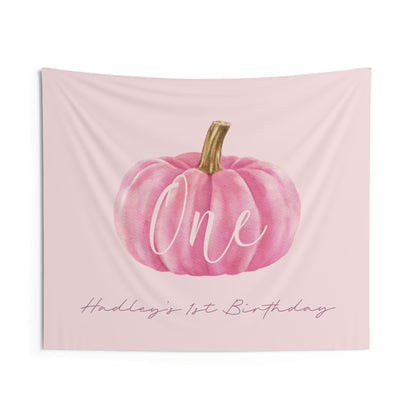 Pink Pumpkin First Birthday Party Backdrop, Pumpkin is ONE - Girl Pumpkin Party Decorations - Pink 1st Birthday Banner - FREE US Shipping