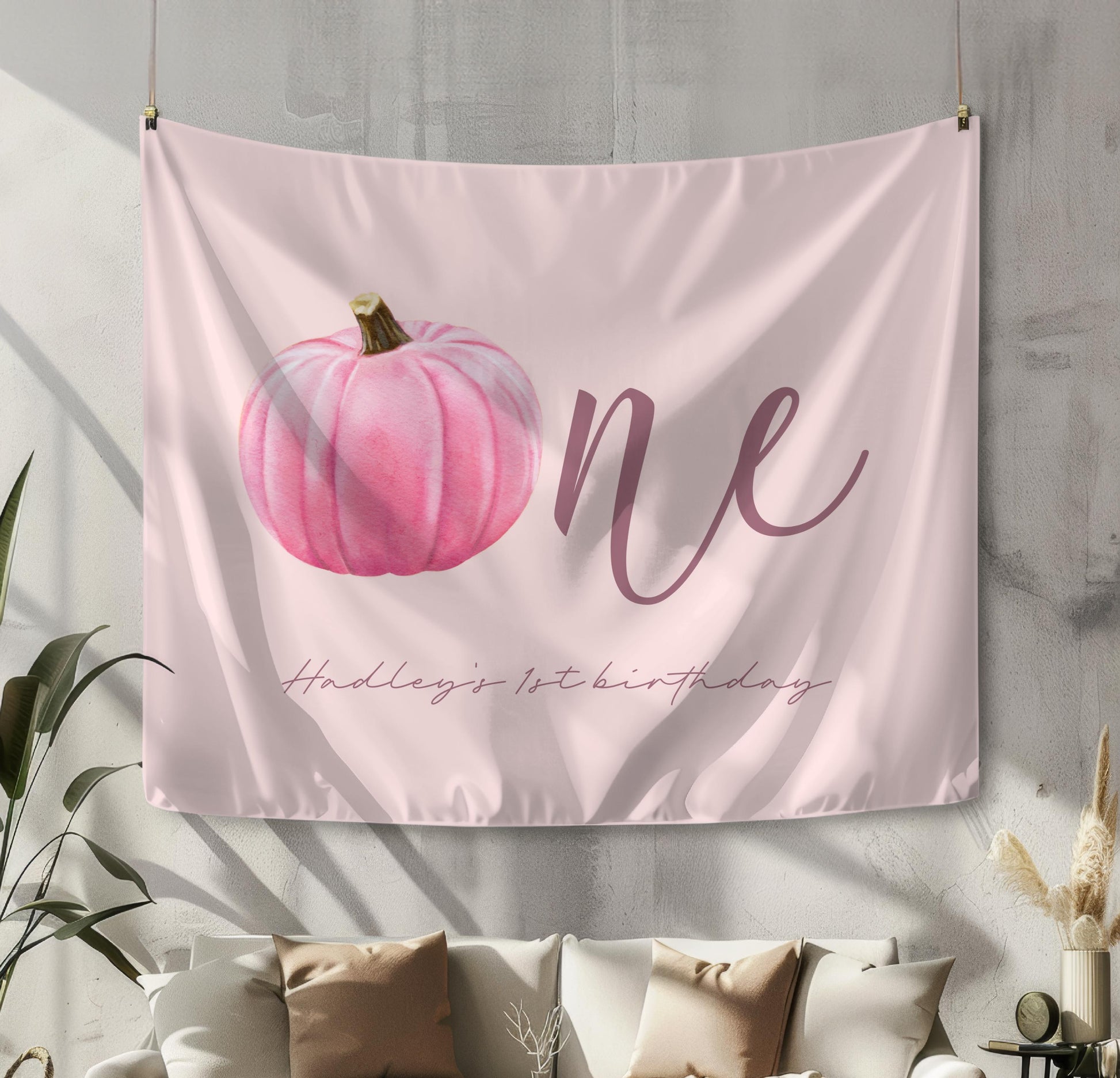 Pink Pumpkin is ONE Backdrop, First Birthday Party Backdrop, Girl Pumpkin Party Decorations - Pink 1st Birthday Banner - FREE US Shipping