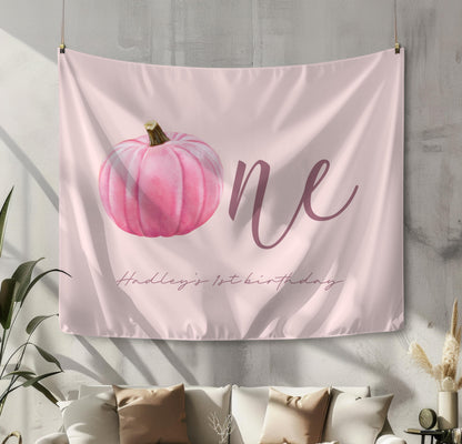 Pink Pumpkin is ONE Backdrop, First Birthday Party Backdrop, Girl Pumpkin Party Decorations - Pink 1st Birthday Banner - FREE US Shipping