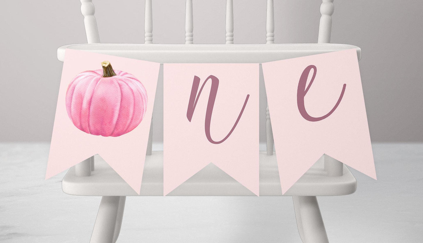 Pink Pumpkin is ONE Backdrop, First Birthday Party Backdrop, Girl Pumpkin Party Decorations - Pink 1st Birthday Banner - FREE US Shipping