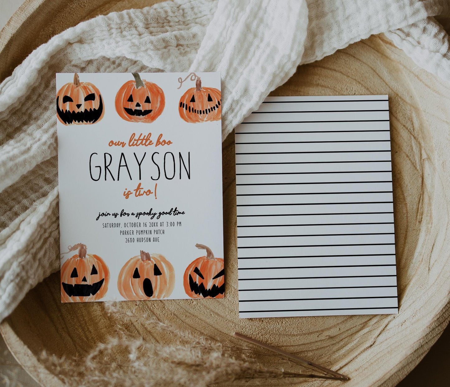Our Little Boo Is Two Backdrop - Minimalist Halloween 2nd Birthday Banner Decor Jack O Lanterns