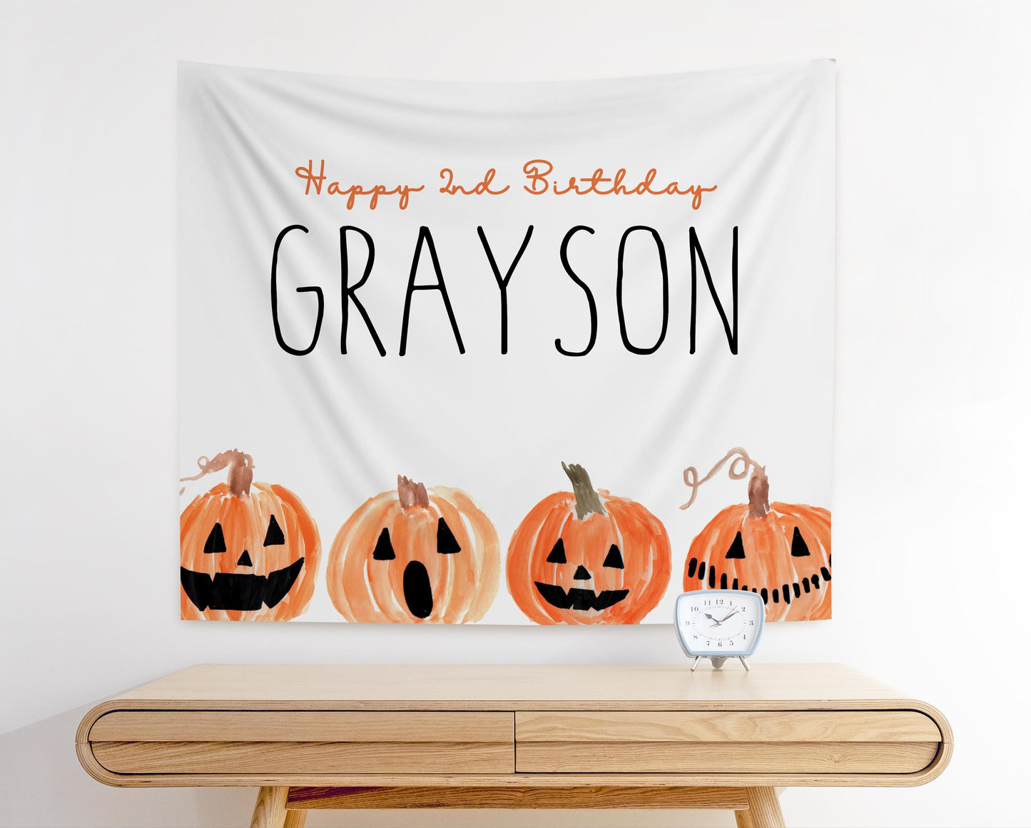Custom Halloween Party Fabric Backdrop - Welcome Sign Banner with Jack O Lanterns - Any Wording - FREE US SHIPPING