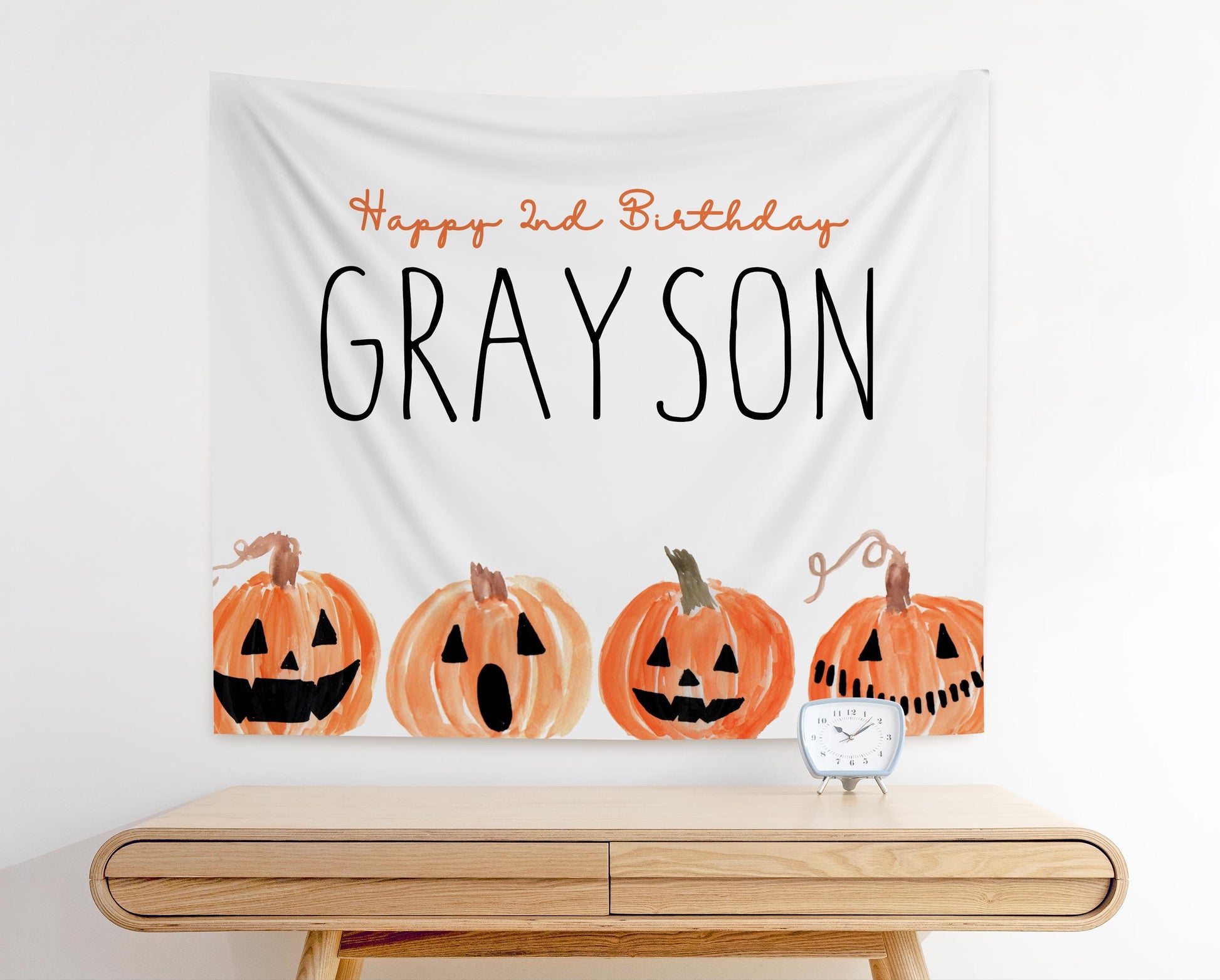 Custom Halloween Party Fabric Backdrop - Welcome Sign Banner with Jack O Lanterns - Any Wording - FREE US SHIPPING