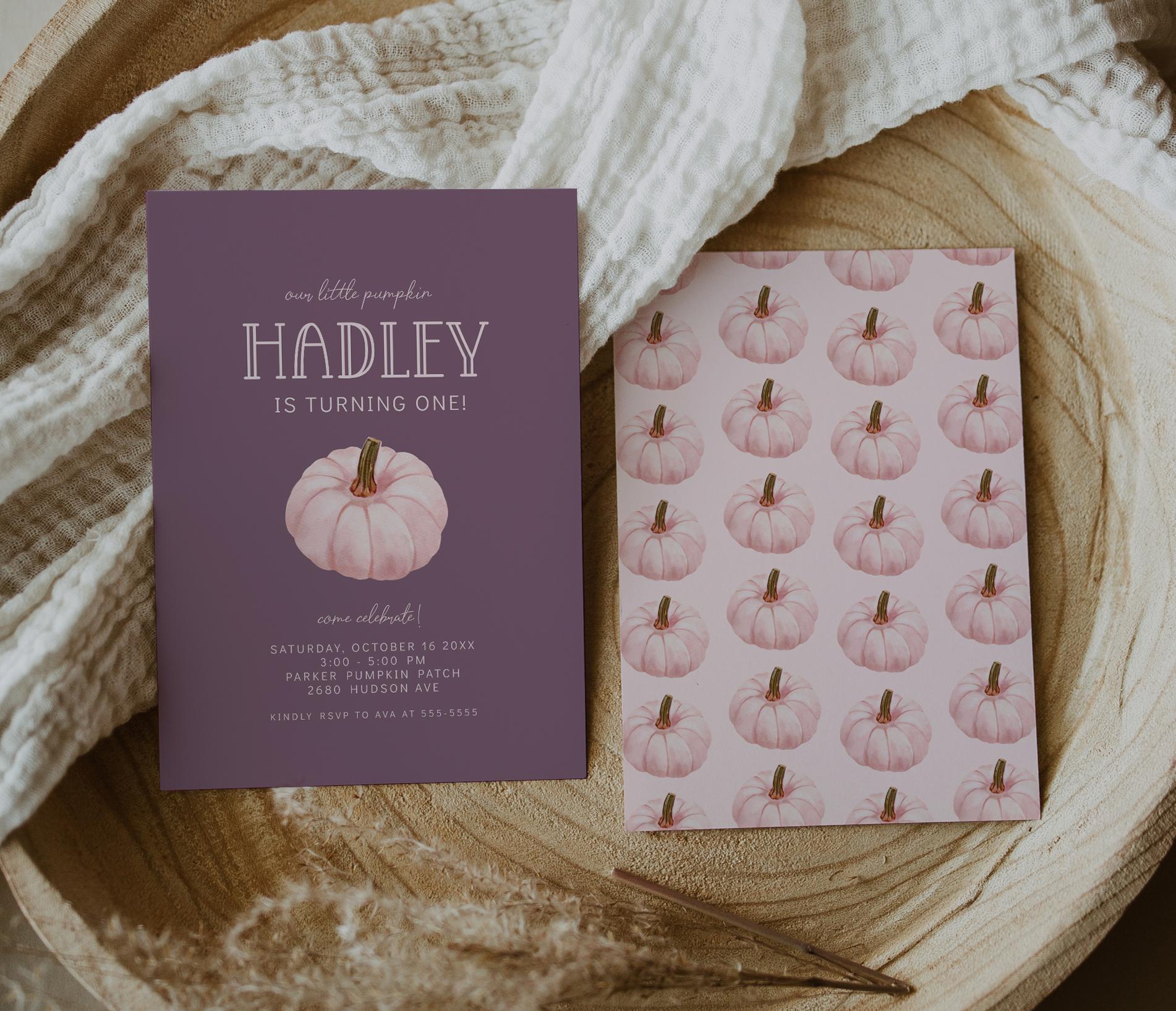 Pink Pumpkin MAUVE Backdrop, Pink Purple Pumpkin Birthday Party Decor - Girl Fall Birthday, Large Banner Tapestry - FREE US Shipping