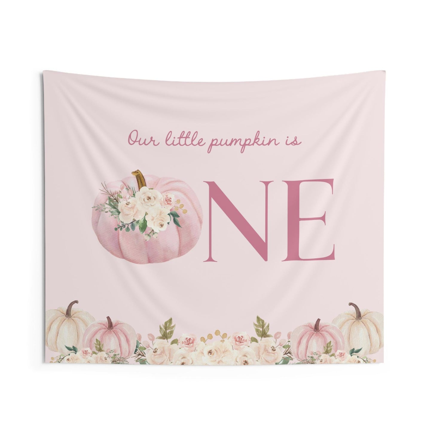 Pink Pumpkin Floral First Birthday Backdrop, Our Little Pumpkin is One, Fall Boho Aesthetic 1st Birthday Decoration