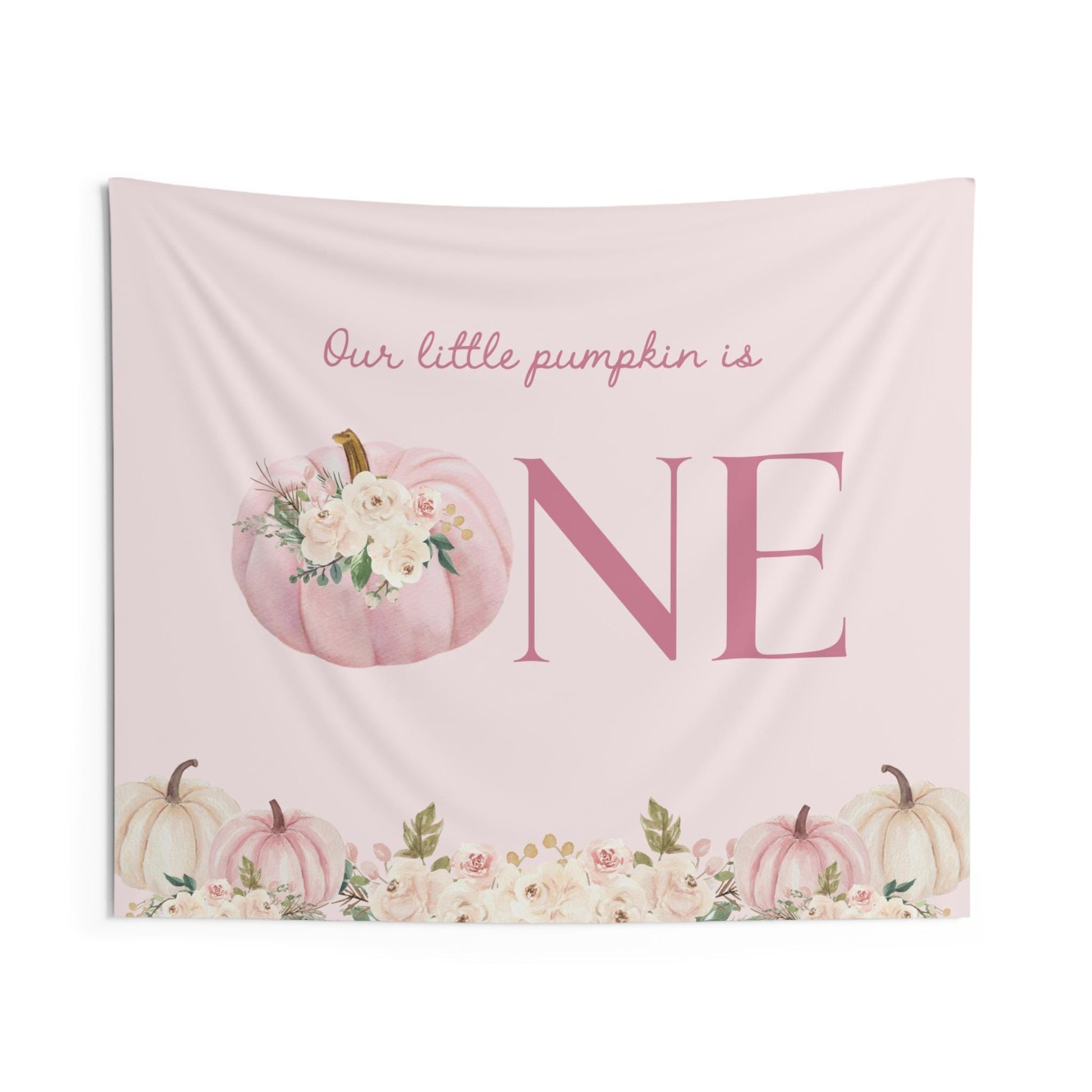 Pink Pumpkin Floral First Birthday Backdrop, Our Little Pumpkin is One, Fall Boho Aesthetic 1st Birthday Decoration