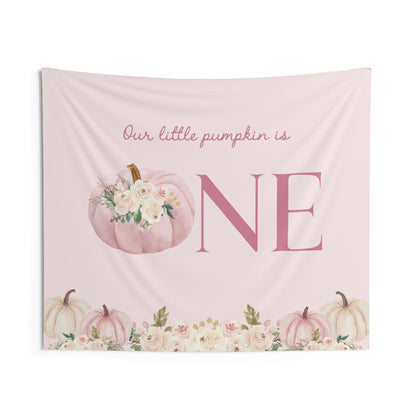 Pink Pumpkin Floral First Birthday Backdrop, Our Little Pumpkin is One, Fall Boho Aesthetic 1st Birthday Decoration