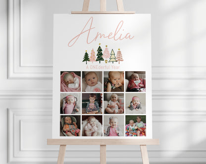 Girl Winter ONEderland BUNDLE - December 1st Birthday Party Decor Package, Invite, Signs, Time Capsule, Editable Pink Green Peach Gold Trees