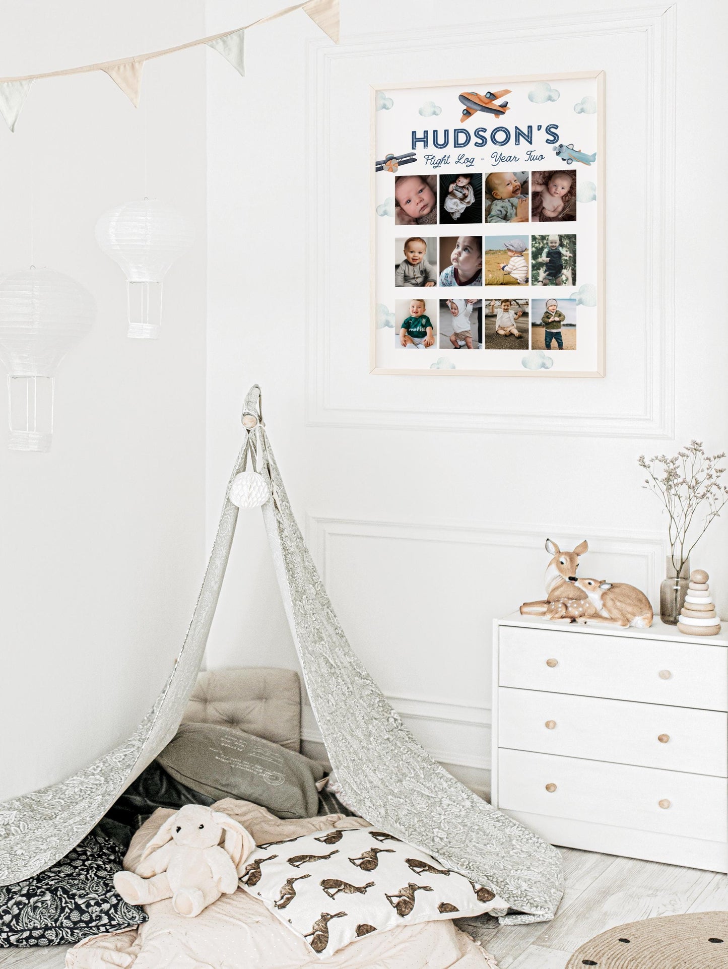 Airplane Photo Board, 12 Month Picture Display, 1st Year Flight Log, Vintage Plane Birthday Party, Two Fly Picture Collage, Time Flies