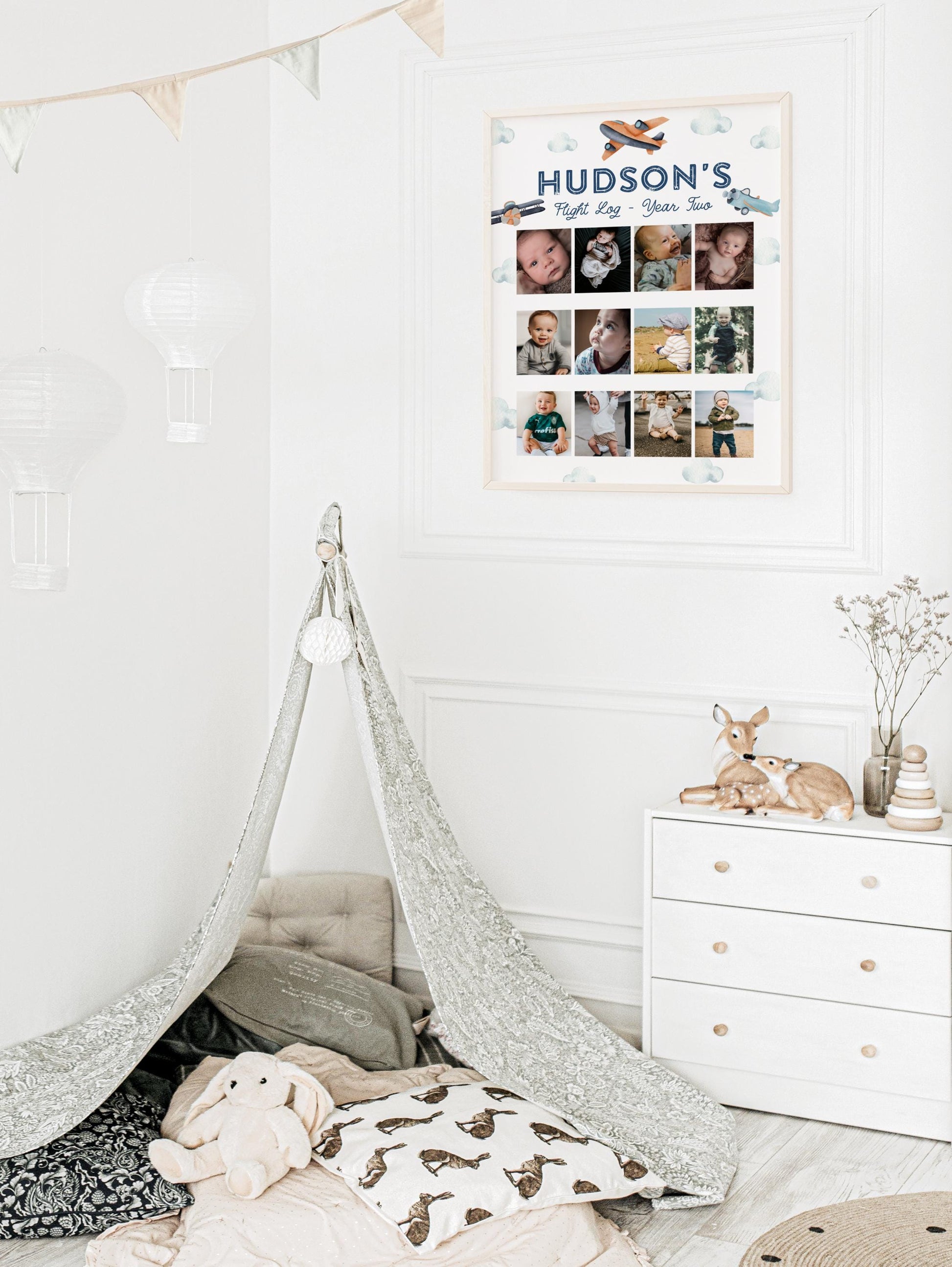 Airplane Photo Board, 12 Month Picture Display, 1st Year Flight Log, Vintage Plane Birthday Party, Two Fly Picture Collage, Time Flies