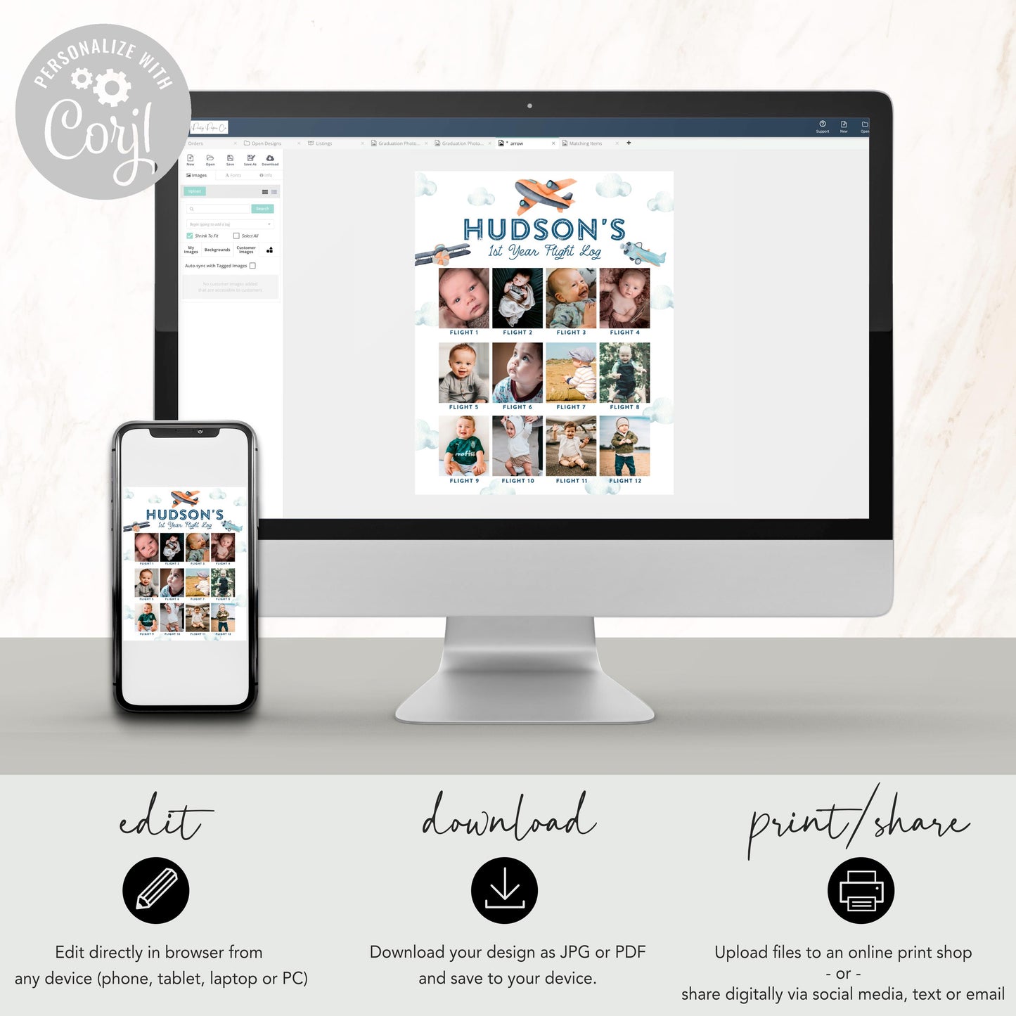 Airplane Photo Board, 12 Month Picture Display, 1st Year Flight Log, Vintage Plane Birthday Party, Two Fly Picture Collage, Time Flies