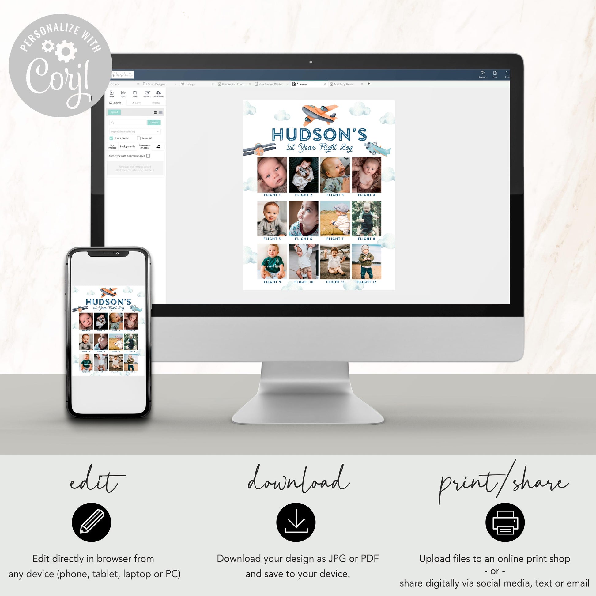 Airplane Photo Board, 12 Month Picture Display, 1st Year Flight Log, Vintage Plane Birthday Party, Two Fly Picture Collage, Time Flies