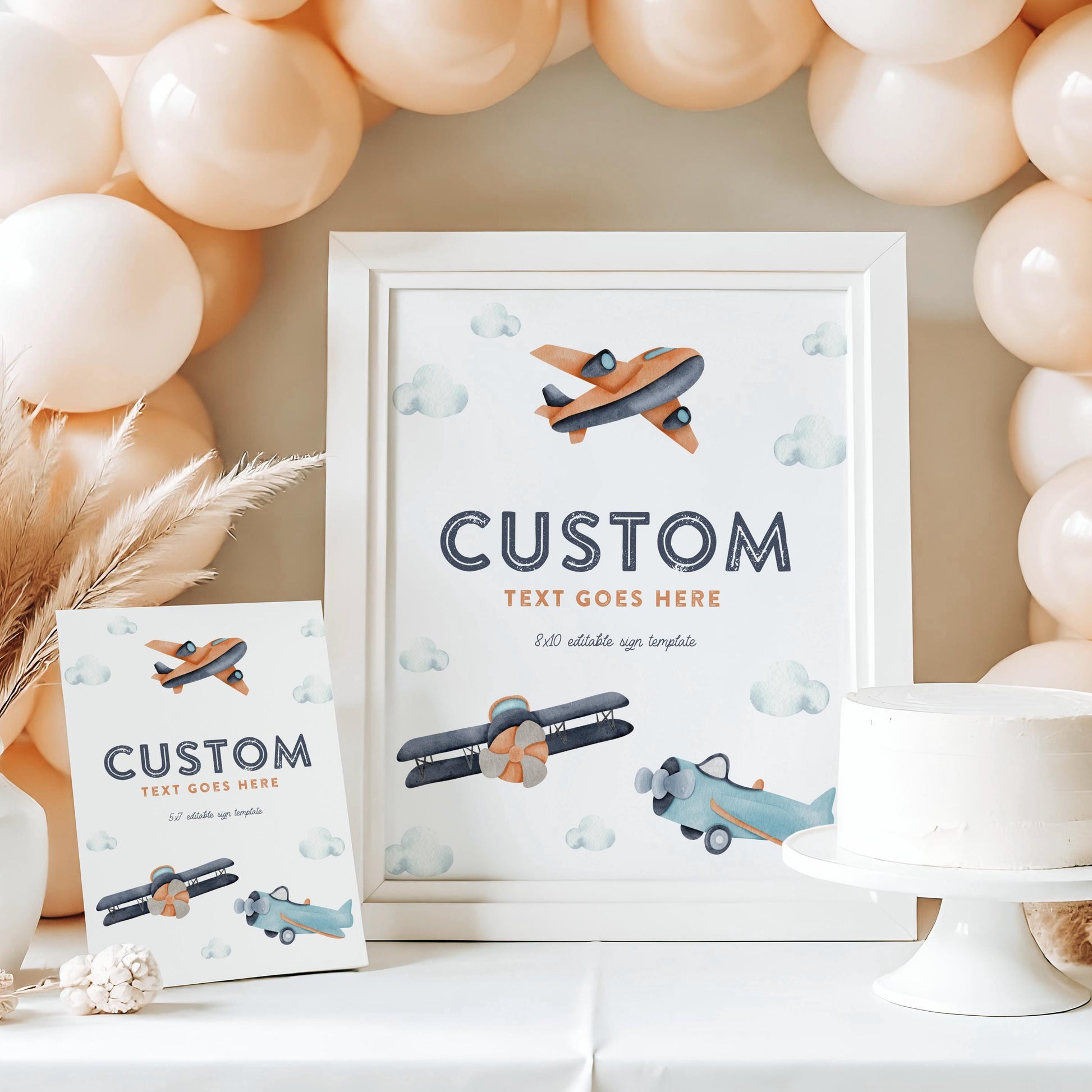 Airplane Birthday BUNDLE - Vintage Plane Birthday Party Decor Package, Time Flies, Two Fly, Signs, Time Capsule, Favors, Printable Editable