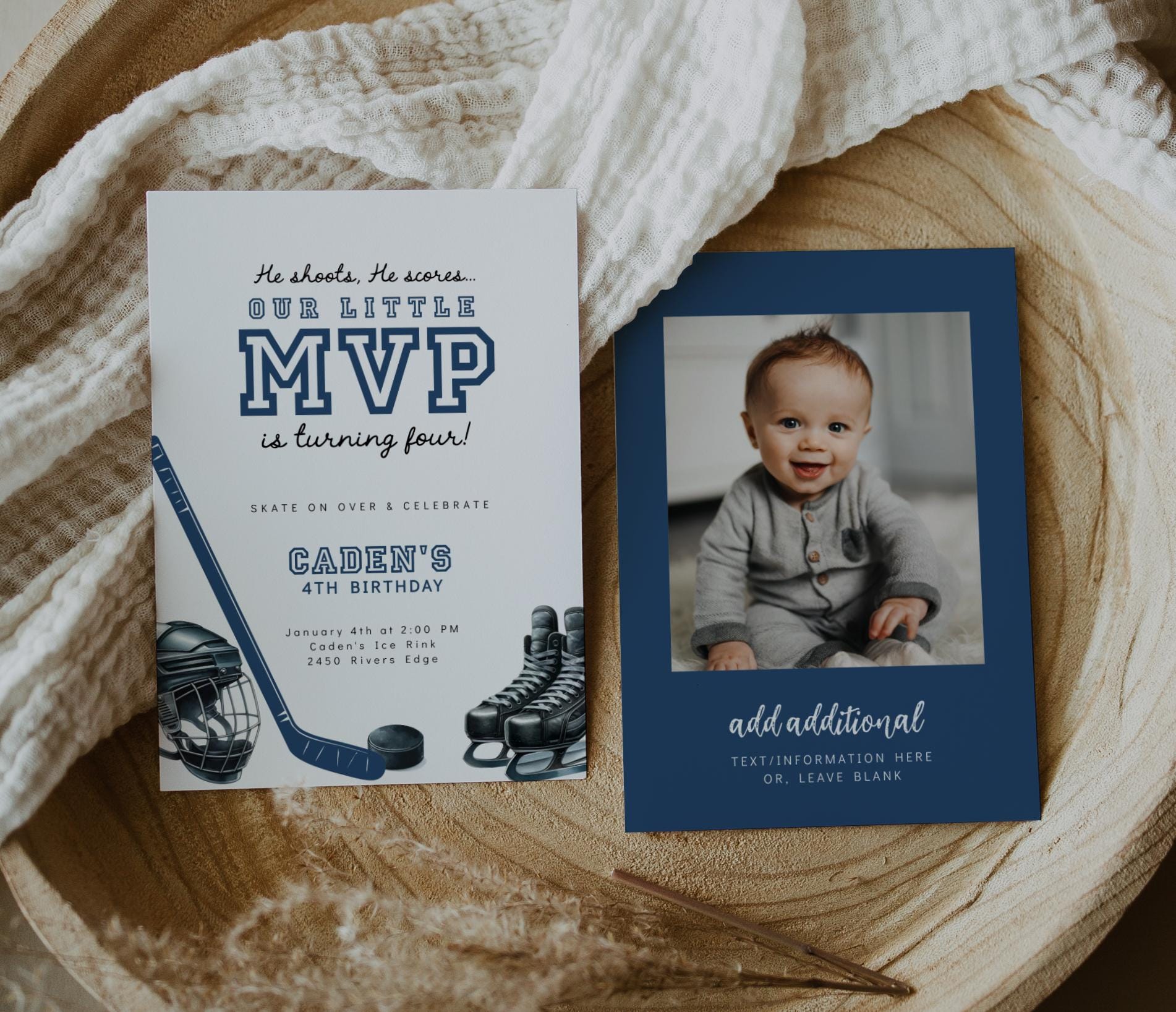 Hockey Birthday Invitation | Our Little MVP Party Invite for Any Age | He Shoots He Scores | Editable Printable