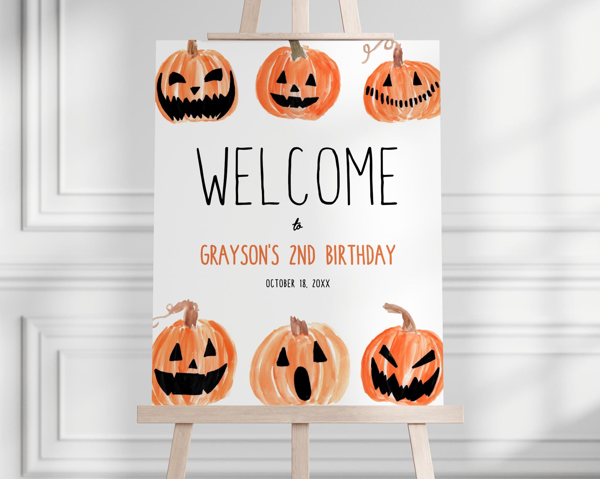 Custom Halloween Party Fabric Backdrop - Welcome Sign Banner with Jack O Lanterns - Any Wording - FREE US SHIPPING