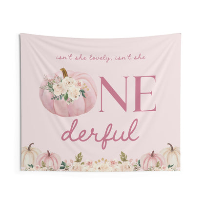 Boho Floral Pumpkin First Birthday Backdrop, Isn’t She Lovely Isn’t She ONEderful, Fall Boho Aesthetic Party Decoration