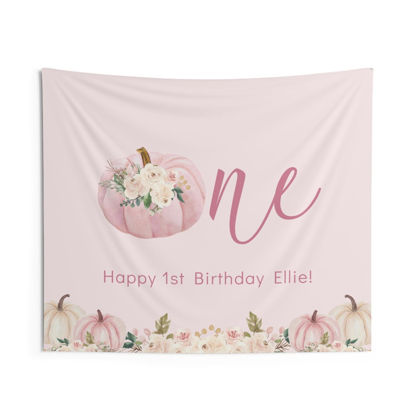 Boho Pumpkin ONE Backdrop | Personalized Happy 1st Birthday Backdrop with Name | Fall Boho Aesthetic Party Decoration