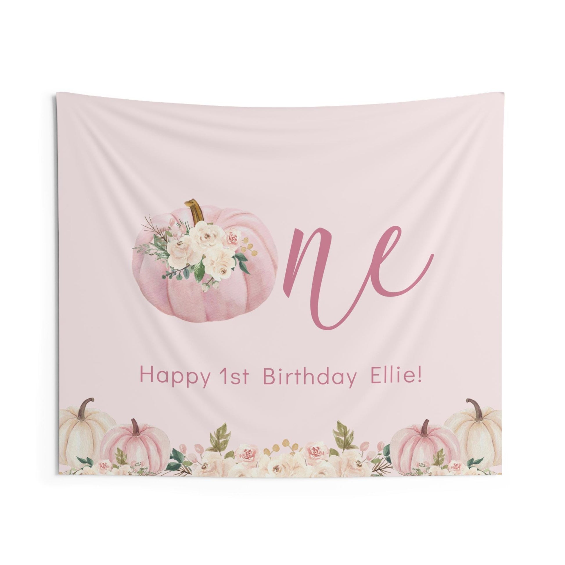 Boho Pumpkin ONE Backdrop | Personalized Happy 1st Birthday Backdrop with Name | Fall Boho Aesthetic Party Decoration