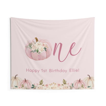 Boho Pumpkin ONE Backdrop | Personalized Happy 1st Birthday Backdrop with Name | Fall Boho Aesthetic Party Decoration